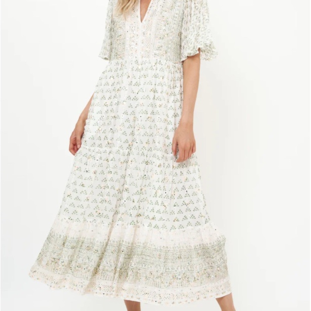 NWT Oliphant Flirty V-Neck Maxi Dress in Juniper Olive Size XS